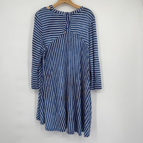 iC connie K women's top shirt tunic blue gray striped knit high low size XL - Picture 3 of 6